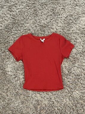Burnt Orange Ribbed Short Sleeve Tee